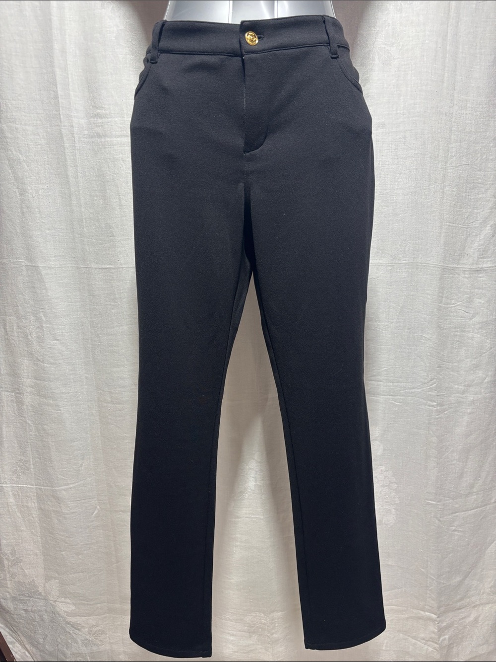 Michael Kors Black Straight-Leg Dress Pants with Gold Button 103